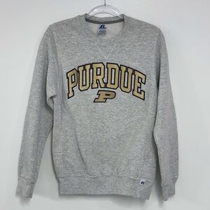 PURDUE Russell Athletic Light Gray Embroidered Crewneck Sweater - Y2K Vintage
